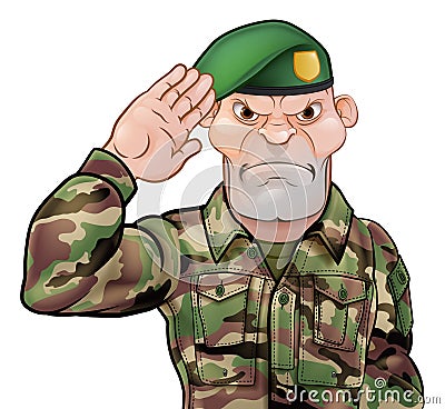 Saluting Soldier Cartoon Vector Illustration