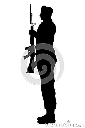 Saluting soldier with rifle gun silhouette vector Vector Illustration