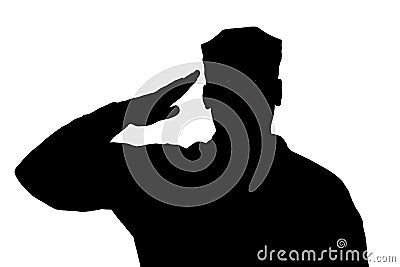 Saluting soldier silhouette on white background isolated Stock Photo