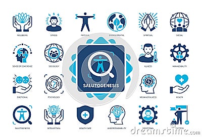 Salutogenesis solid icon set Stock Photo