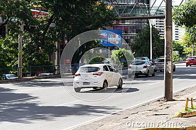 Salvador, Bahia, Brazil - August 11, 2023: View of the heavy traffic of buses, cars and motorcycles on Avenida Tancredo Neves in Editorial Stock Photo