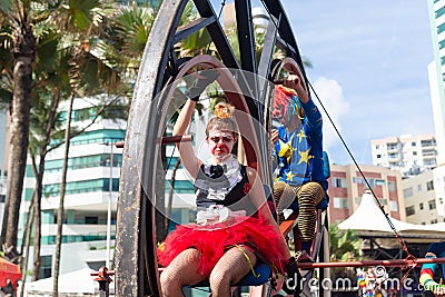 Circus performers perform during the pre-Carnival Fuzue parade Editorial Stock Photo