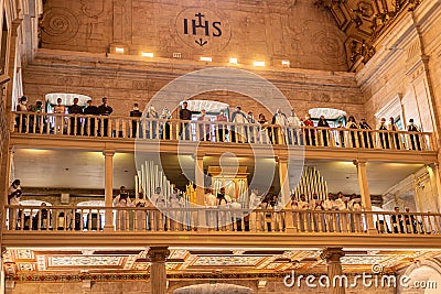 Choir singers participate in the corpus christi mass at the cathedral basilica of Salvador, in Pelourinho, Bahia Editorial Stock Photo