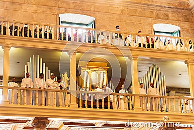 Choir singers participate in the corpus christi mass at the cathedral basilica of Salvador, in Pelourinho, Bahia Editorial Stock Photo