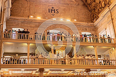 Choir singers participate in the corpus christi mass at the cathedral basilica of Salvador, in Pelourinho, Bahia Editorial Stock Photo