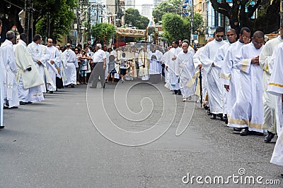 Group of priests are seen during the Corpus Christ procession Editorial Stock Photo