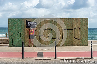 Political party militant protesting in the street for the departure of the president of the republic, Jair bolsonaro Editorial Stock Photo