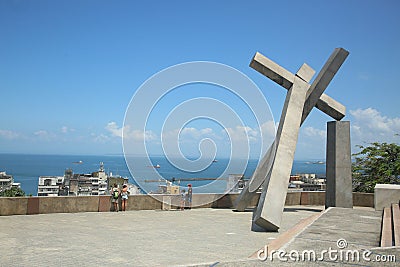 Sculpture of the fallen cross in Salvador Editorial Stock Photo