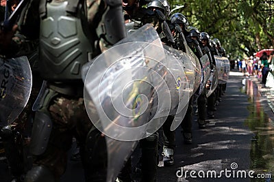 Army police soldiers parade during a tribute to Brazilian Independence Day in the city of Salvador, Bahia Editorial Stock Photo