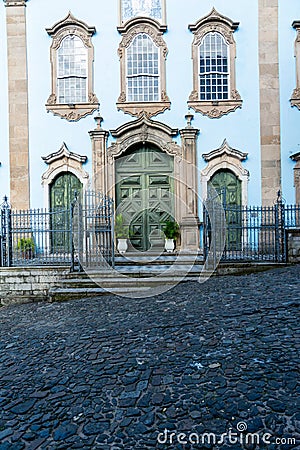 View of the facade of the Rosario dos Pretos Church in Pelourinho, historic center of the city of Salvador, Bahia Stock Photo