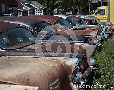 Row of Classic Salvaged 57 Chevys Editorial Stock Photo