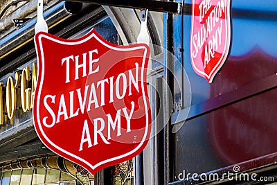 Salvation Army sign countries with charity shops, operating homeless shelters Editorial Stock Photo