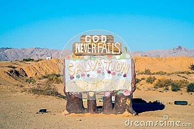 Salvation Mountain Sign - God Never Fails Editorial Stock Photo