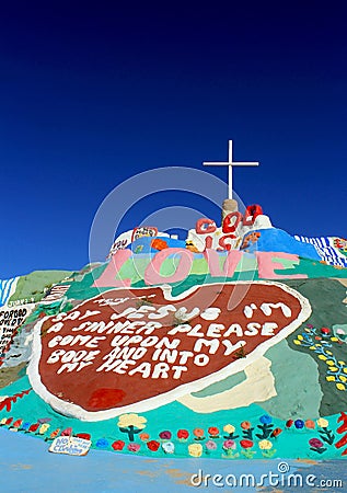 Salvation Mountain, Slab city, Free city, Gold is love Editorial Stock Photo
