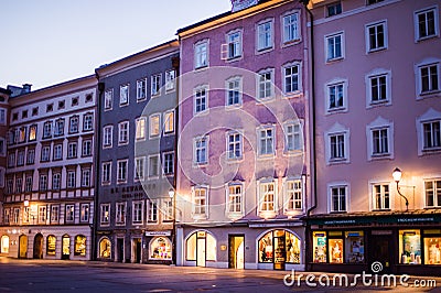 Salzburg, Austria - April 2015: old town streets architecture in the evening Editorial Stock Photo