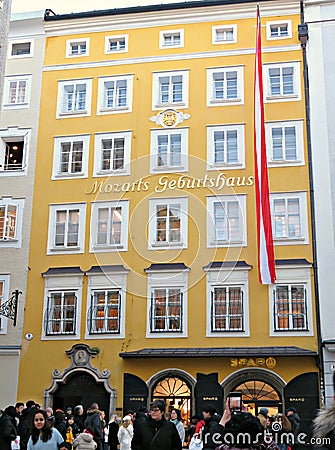 Exterior of Mozart`s birthhouse in Salzburg Editorial Stock Photo