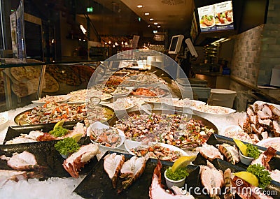 Salzburg, Austria - 2 June, 2017: Seafood restuarant in Salzbur Editorial Stock Photo