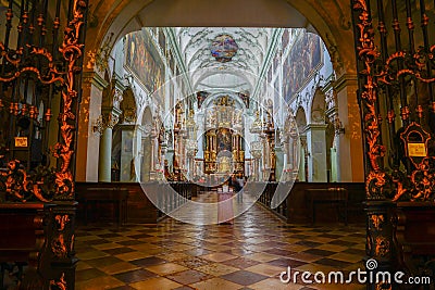 Impressive interior of medieval St Peter`s Church Abbey with its ornate decoration Editorial Stock Photo