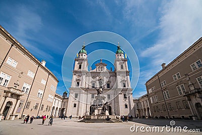 Salzburg cathedral Salzburger Dom and Marian column on Domplatz square in Salzburg, Austria Editorial Stock Photo