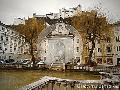 Salzburg-the city has a university and an international airport. It is a traffic hub of music international Mozart festivals Editorial Stock Photo