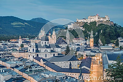 Salzburg general view as seen from MÃ¶nchsberg viewpoint, Austri Stock Photo