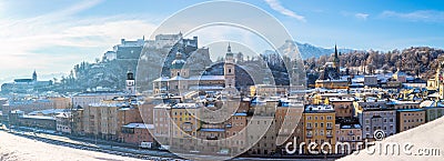 Salzburg old city at christmas time, snowy with sunshine, Austria Editorial Stock Photo