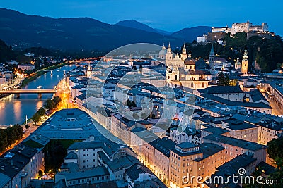 Salzburg at Night Stock Photo