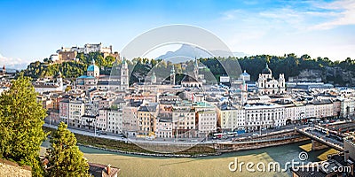 Salzburg skyline panorama at sunset, Salzburger Land, Austria Stock Photo