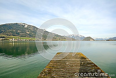 Salzburger Land Austria: View over lake Wolfgangsee to Sankt Wolfgang - Austrian Alps Stock Photo