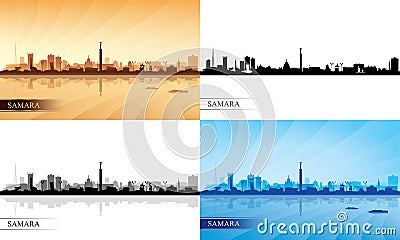 Samara city skyline silhouette backgrounds set Vector Illustration