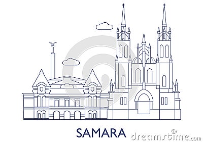 Samara, The most famous buildings of the city Vector Illustration