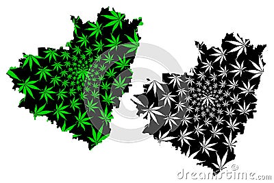 Samara Oblast Russia, Subjects of the Russian Federation, Oblasts of Russia map is designed cannabis leaf green and black, Vector Illustration