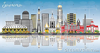 Samara Russia City Skyline with Color Buildings, Blue Sky and Re Stock Photo