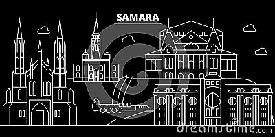 Samara silhouette skyline. Russia - Samara vector city, russian linear architecture, buildings. Samara travel Vector Illustration