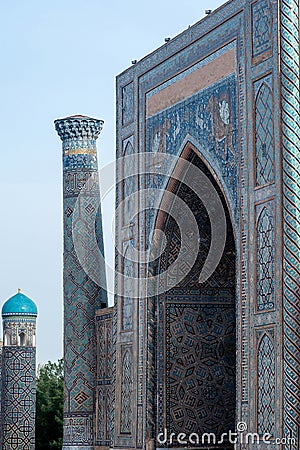 Samarkand, Registan details. Ancient architecture, landmark. Stock Photo