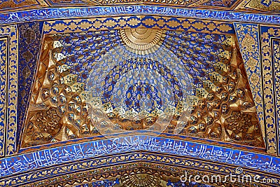 SAMARKAND, UZBEKISTAN - MAY 04, 2014: Ceiling of Aksaray mausoleum Editorial Stock Photo