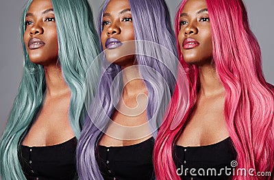 The same woman`s portrait with different hair color Stock Photo