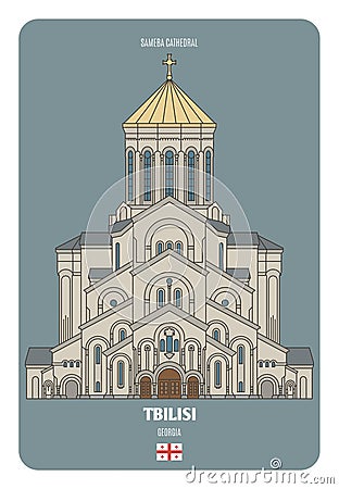 Sameba Cathedral in Tbilisi, Georgia. Architectural symbols of European cities Vector Illustration