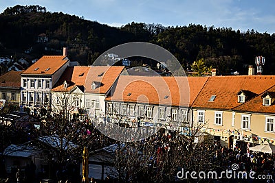 Samobor, Croatia - March 03 2019: Festive carnival on main square Editorial Stock Photo