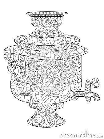 Samovar coloring book for adults vector Vector Illustration