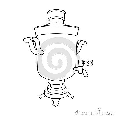 Samovar icon in outline style isolated on white background. Russian country symbol stock vector illustration. Vector Illustration