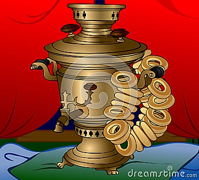 Samovar & sushki Vector Illustration