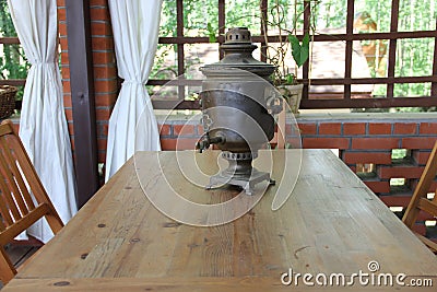 Samovar on the table Stock Photo