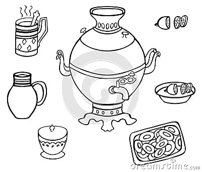 Samovar with tea and lemon Vector Illustration