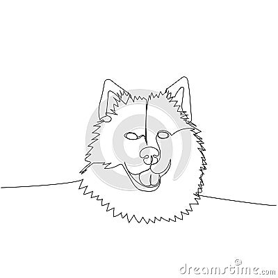Samoyed, sled dog, aboriginal breed, companion dog one line art. Continuous line drawing of friend, dog, doggy Cartoon Illustration
