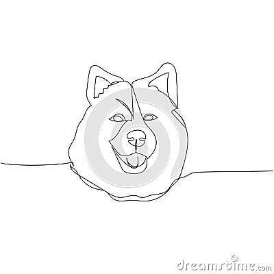 Samoyed, sled dog, aboriginal breed, companion dog one line art. Continuous line drawing of friend, dog, doggy Cartoon Illustration