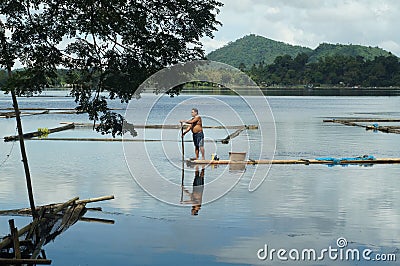 Bamboo Hut built in the middle of the lake Editorial Stock Photo