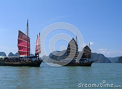 Sampans on Phang Nga Bay, Thailand Stock Photo