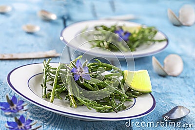 Samphire a coastal herb also known as sea beans sald of sallocornia Stock Photo