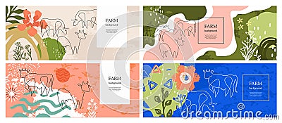 Sample for the design of dairy products. Set of horizontal agricultural banners. Vector Illustration